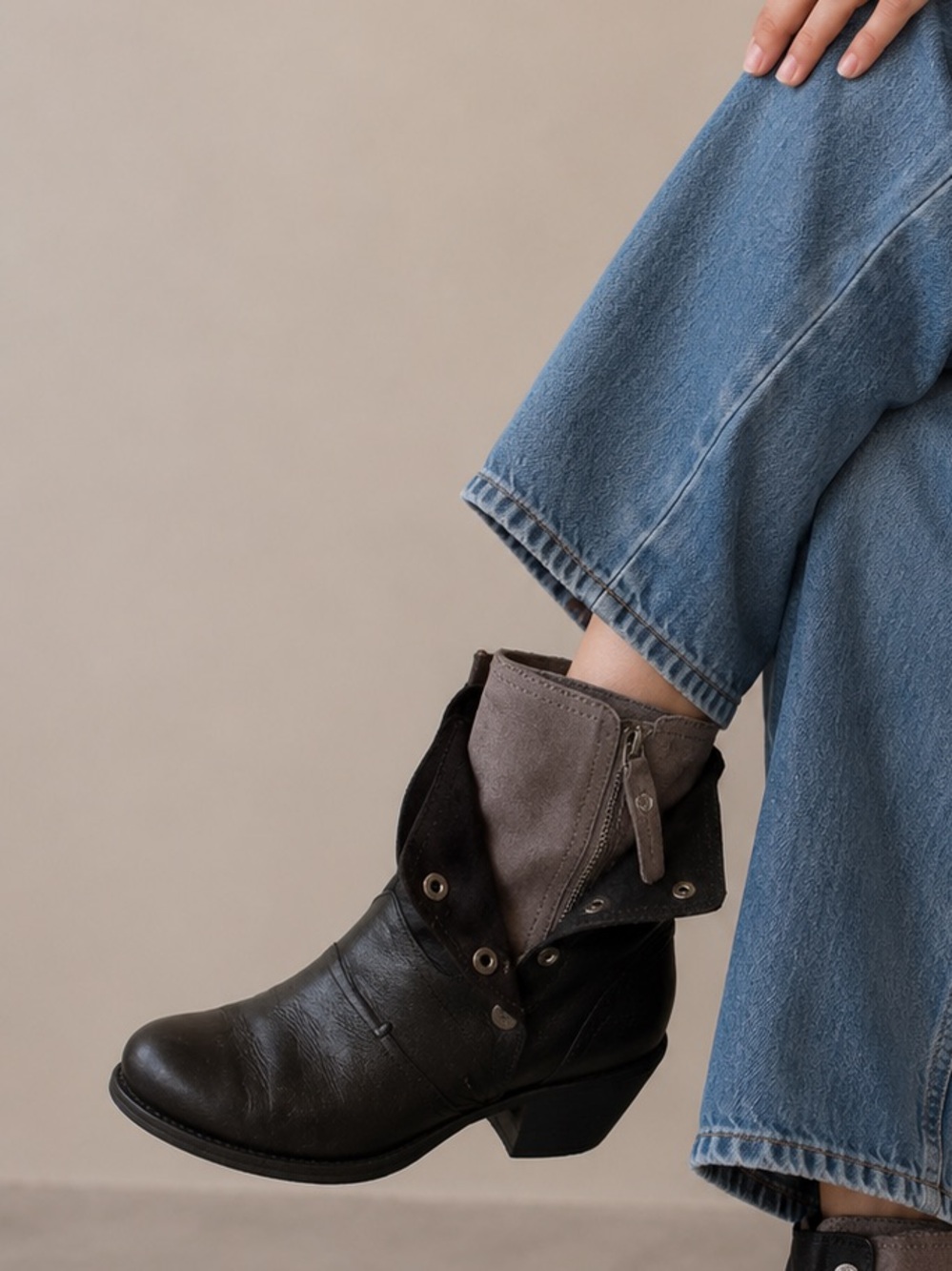 Luxury Rebel Beck Black Leather Over Ankle Moto Boots Size 39